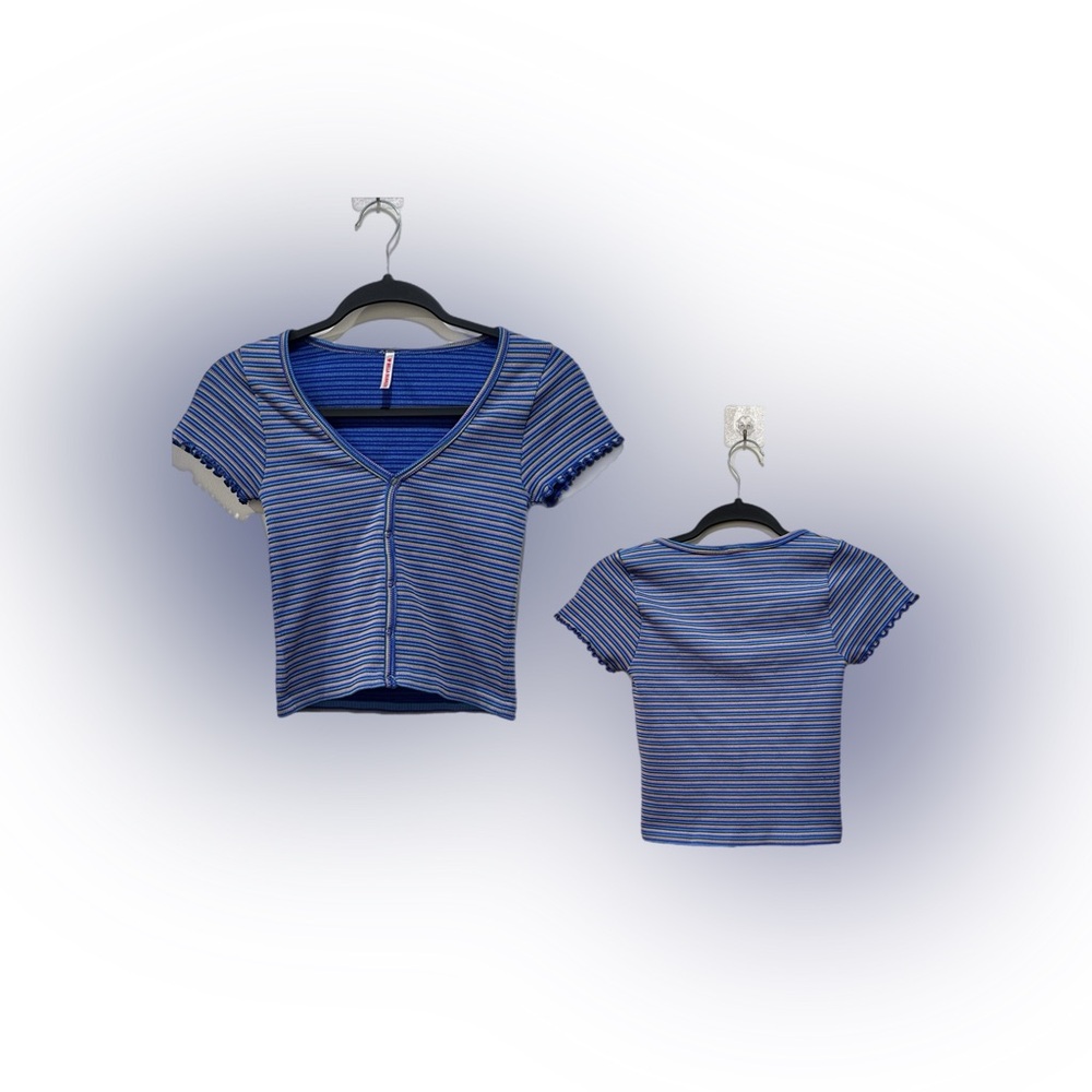 Blue Striped Crop Top with Scoop Neckline